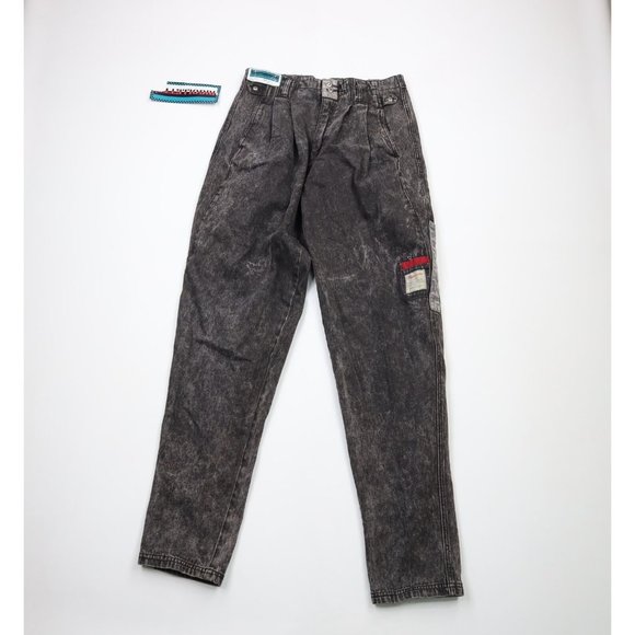 NOS Vintage 90s Streetwear Mens 32x36 Pleated Acid Wash Tapered Leg Jeans Black